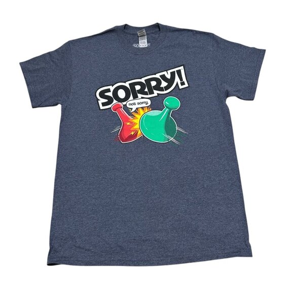 Sorry Game Adult Size M Blue Gildan ‘Sorry Not Sorry’ Graphic Print T-Shirt - Picture 1 of 5